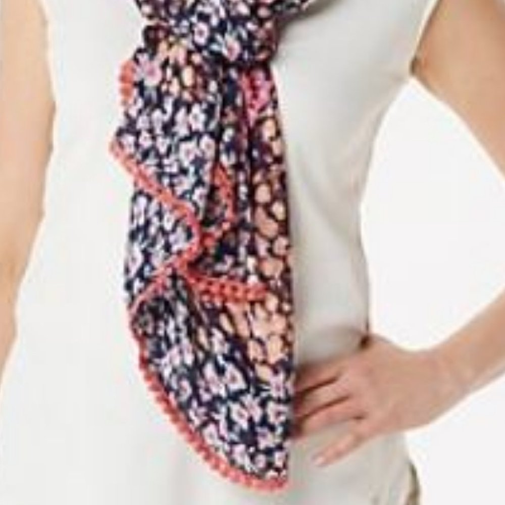 Isaac Mizrahi Floral Printed Scarf w Lollipop Trim - Picture 2 of 2